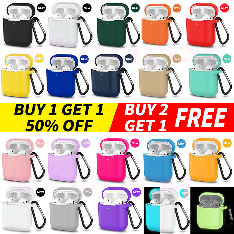 For Apple Airpods 2&1 Silicone Case Protector Shockproof Full Cover + Keychain